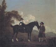 Thomas Gooch A Child on A Hunter Held by a Groom and Tow Terriers in a Landscape oil painting